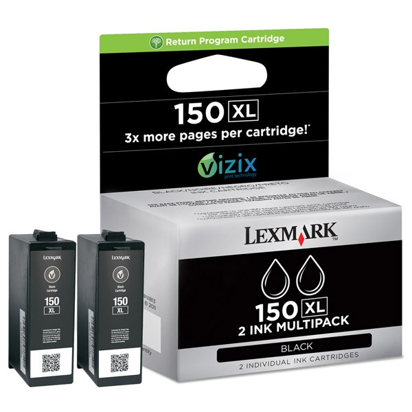 Lexmark 14N1813E (#150XL) high capacity black cartridge 2-pack (original) 14N1813E 040474 - 1