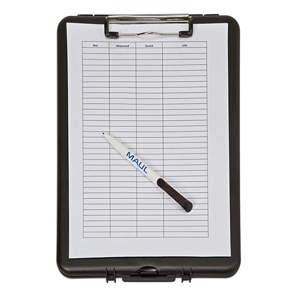 Maul black A4 portrait clipboard with small storage compartment 2349090 402169 - 2