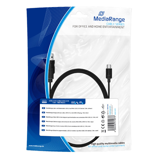 MediaRange Charge/Sync  black cable, USB 2.0 to mini USB 2.0 B plug, 1.8m MRCS188 361026 - 1
