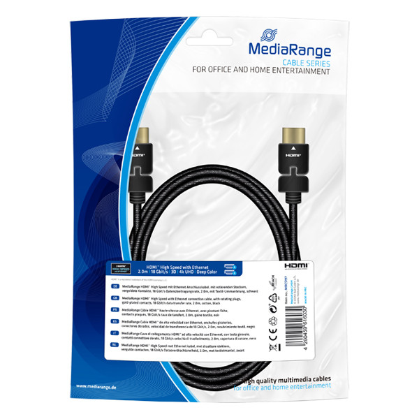 MediaRange HDMI black connection cable, 18 gbit/s, 2.0m, cotton MRCS197 361045 - 1
