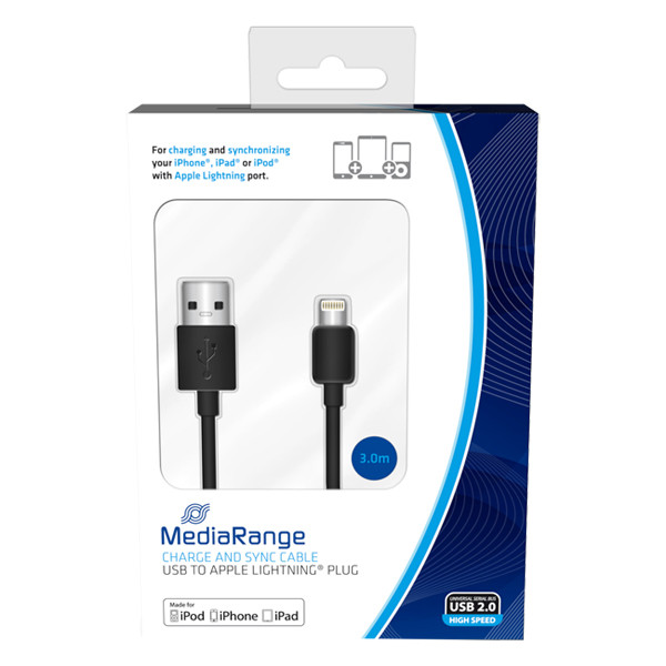MediaRange USB 2.0 Charge/Sync black cable, 3.0m MRCS180 361055 - 