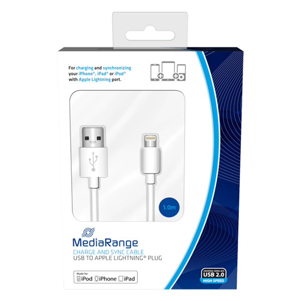 MediaRange USB 2.0 Charge/Sync white cable, 1.0m MRCS178 361053 - 