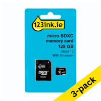 Micro SDXC memory card (128GB) + adapter | Class 10 | 123ink | 3-pack 302955