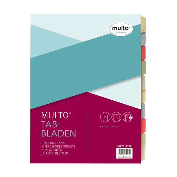 Multo Economy A4 coloured cardboard tabs with 10 tabs (23 holes) (10-pack) 3007311730 205699 - 1