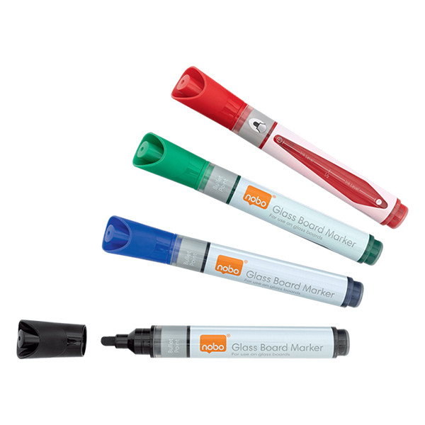 Glassboard markers 1.5mm - 3mm | assorted colours | Nobo | 4-pack 247517 - 1