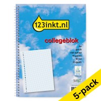 Notepad checkered spiral A4 | 5mm | 123ink | 80 sheets | 5-pack 300592
