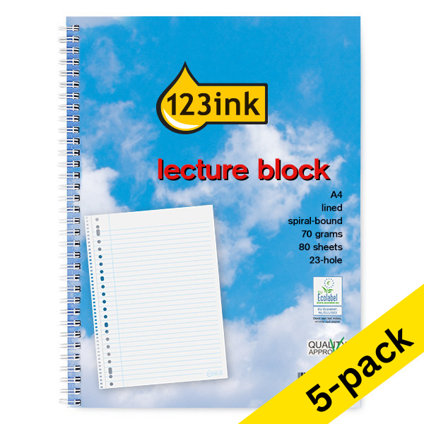 Notepad lecture block A4 | 123ink | 80 sheets | 5-pack 300590 - 1