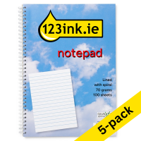 Notepad spiral A4 | 123ink | 100 sheets | 5-pack