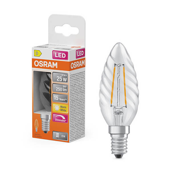 Osram E14 LED clear dimmable candle filament bulb 1.8W (25W) | 2700K LOS02100 - 1