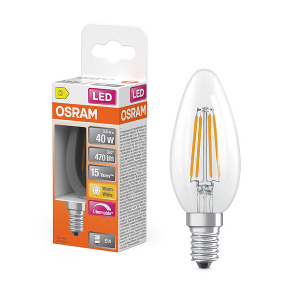 Osram E14 LED clear dimmable candle filament bulb 3.4W (40W) | 2700K LOS01847 - 1