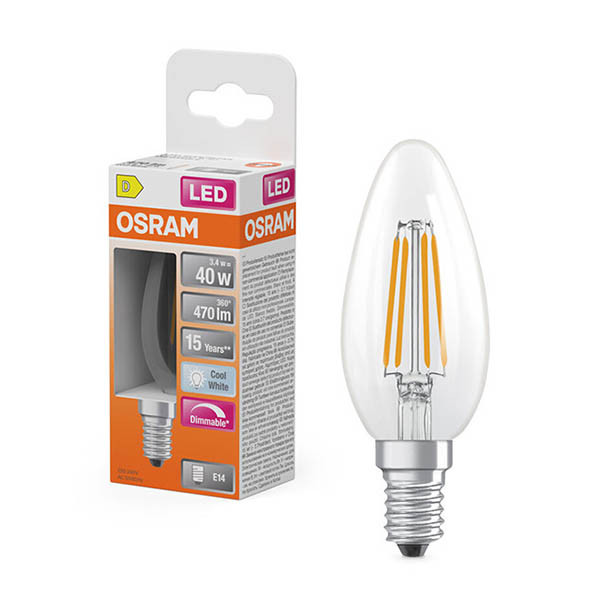 Osram E14 LED clear dimmable candle filament bulb 3.4W (40W) | 4000K LOS02128 - 1