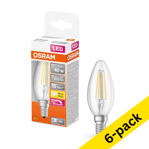 Osram E14 LED clear dimmable candle filament bulb 4.8W (40W) (6-pack)  LOS00131 - 1