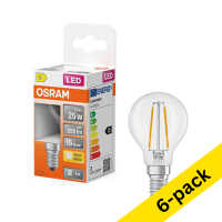Osram E14 LED clear filament ball bulb 1.8W (25W) | 2700K (6-pack) LOS01892