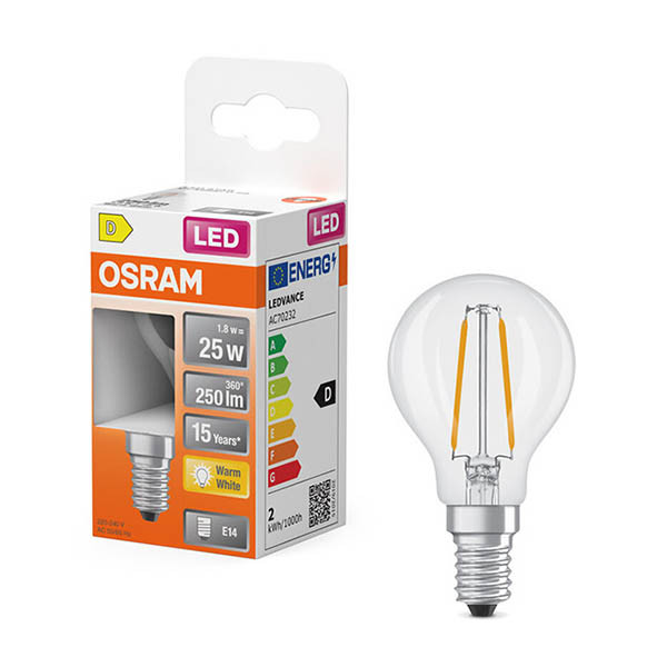Osram E14 LED clear filament ball bulb 1.8W (25W) | 2700K LOS01891 - 1