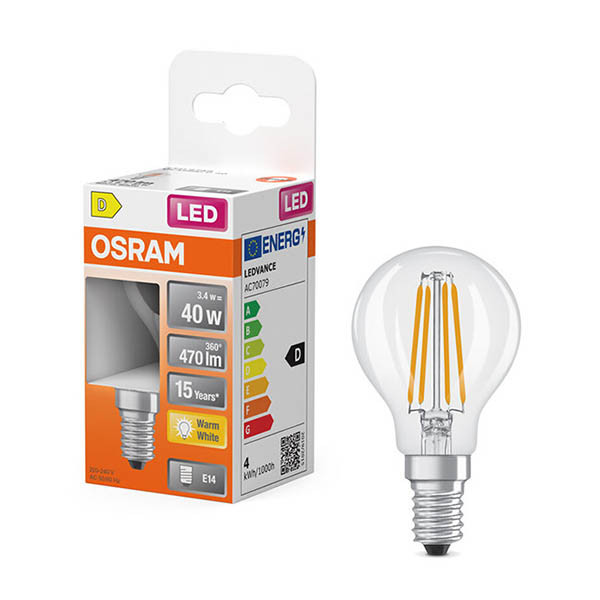 Osram E14 LED clear filament ball bulb 3.4W (40W) | 2700K LOS01895 - 1