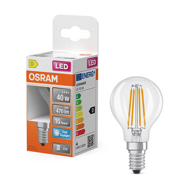 Osram E14 LED clear filament ball bulb 3.4W (40W) | 6500K LOS02170 - 1