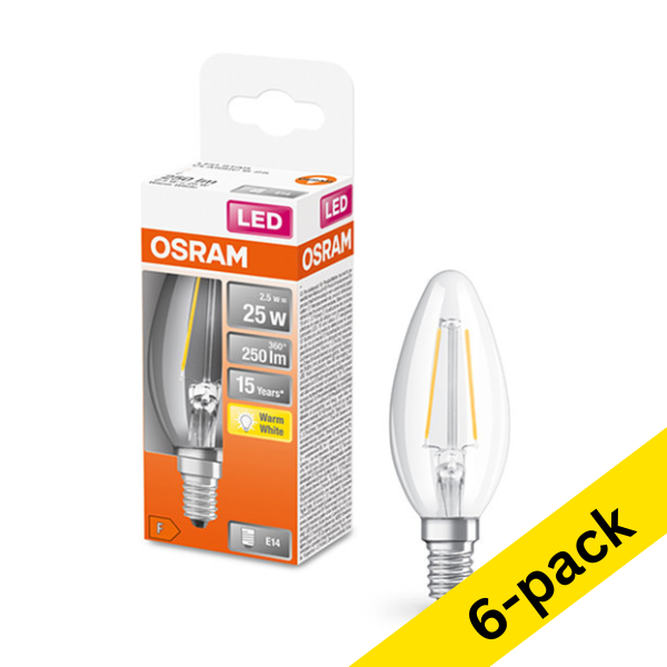 Osram E14 LED clear filament candle bulb 2.5W (25W) (6-pack)  LOS00145 - 1