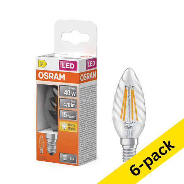 Osram E14 LED clear filament candle bulb 3.4W (40W) | 2700K (6-pack) LOS02141 - 1