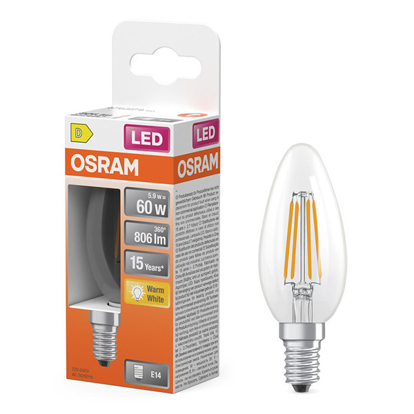 Osram E14 LED clear filament candle bulb 5.5W (60W) | 2700K LOS01189 - 1