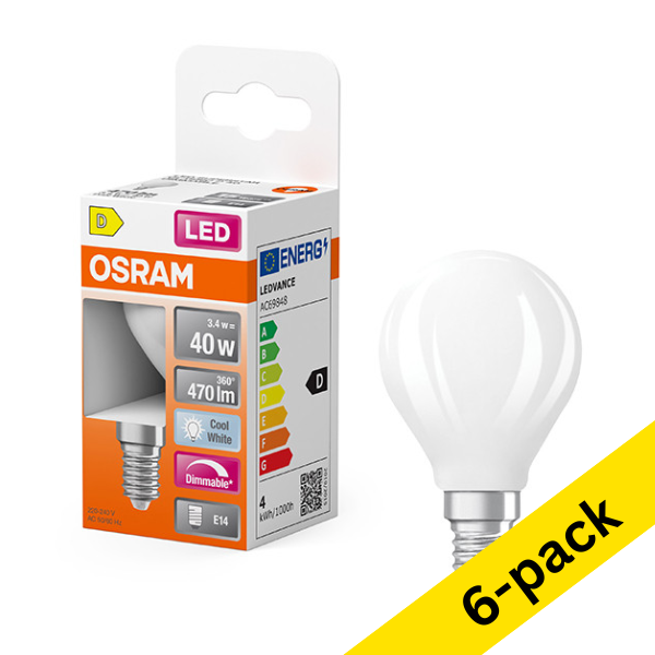 Osram E14 LED dimmable matte ball bulb 3.4W (40W) | 4000K (6-pack) LOS01802 - 1