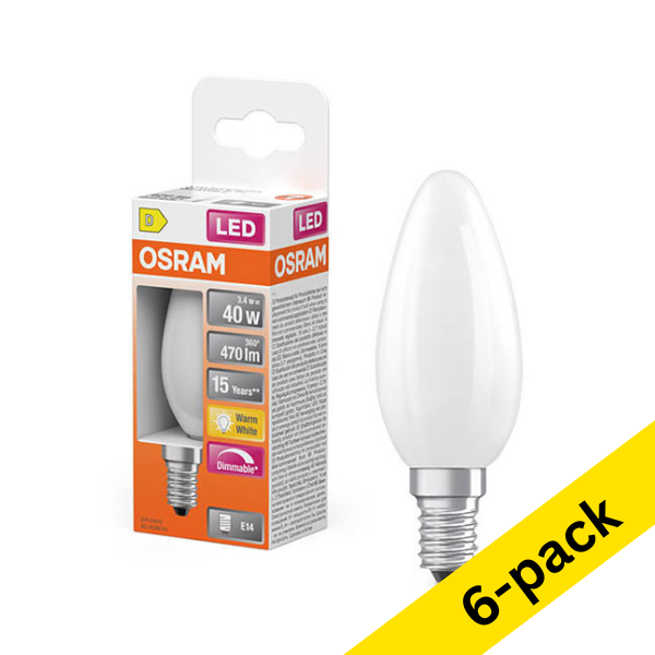 Osram E14 LED dimmable matte candle bulb 3.4W (40W) | 2700K (6-pack) LOS01854 - 1