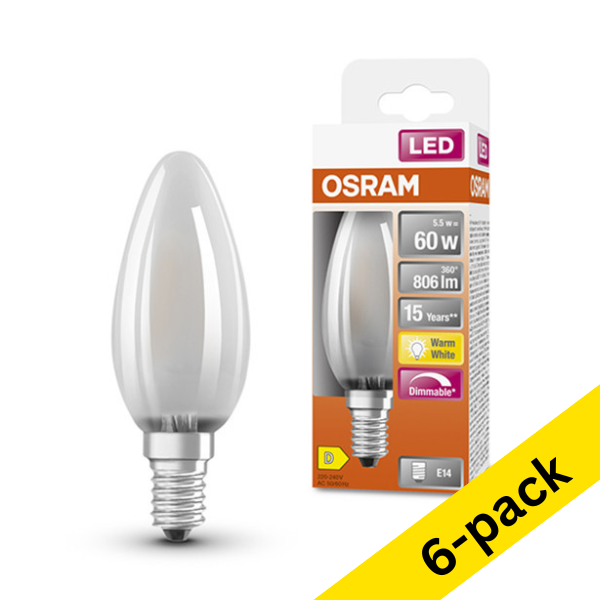 Osram E14 LED dimmable matte candle bulb 5.5W (60W) (6-pack)  LOS00141 - 1