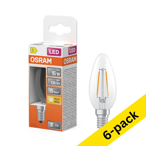 Osram E14 LED filament candle bulb 1W (15W) | 2700K (6-pack) LOS01856 - 1