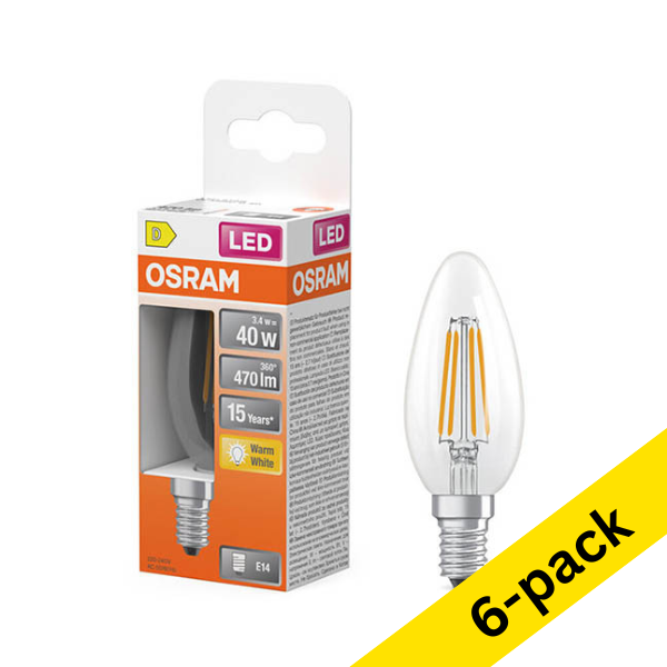 Osram E14 LED filament candle bulb 3.4W (40W) | 2700K (6-pack) LOS01860 - 1