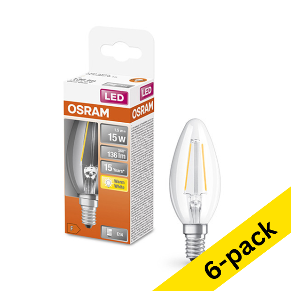 Osram E14 LED filament clear candle bulb 1.5W (15W) (6-pack) LOS00143 - 1