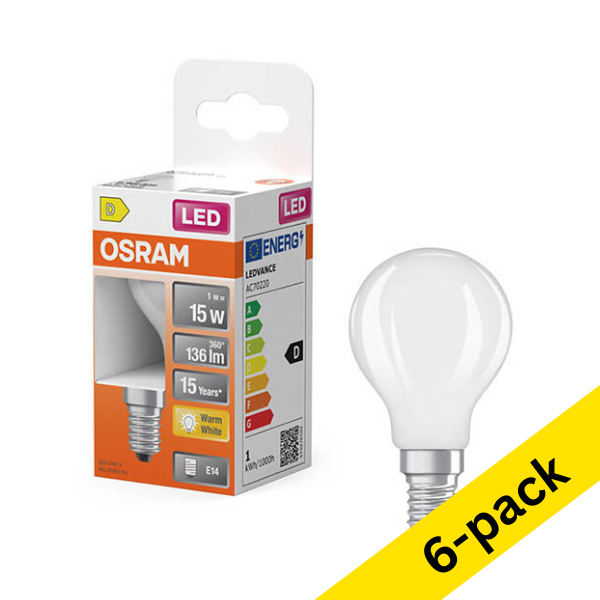 Osram E14 LED matte ball bulb 1W (15W) | 2700K (6-pack) LOS01898 - 1
