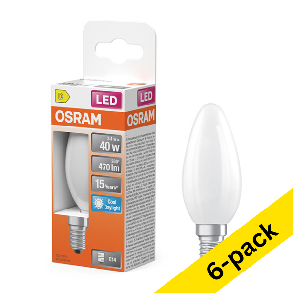Osram E14 LED matte candle bulb 3.4W (40W) | 6500K (6-pack) LOS02151 - 1