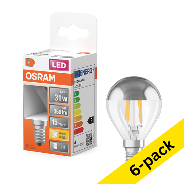 Osram E14 LED silver filament top mirror ball bulb 4W (31W) | 2700K (6-pack) LOS01692 - 1