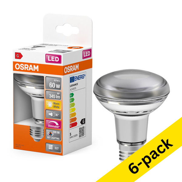 Osram E27 LED Reflector R63 dimmable bulb 4.9W (60W) | 2700K (6-pack) LOS01352 - 1