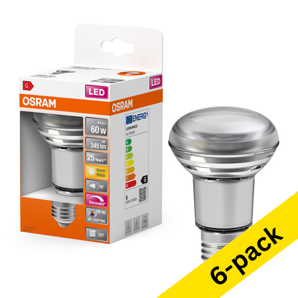 Osram E27 LED Reflector R80 dimmable bulb 4.9W (60W) | 2700K (6-pack) LOS01354 - 1