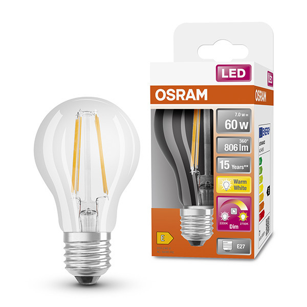 Osram E27 LED clear dimmable pear filament bulb 7W (60W) LOS00362 - 1