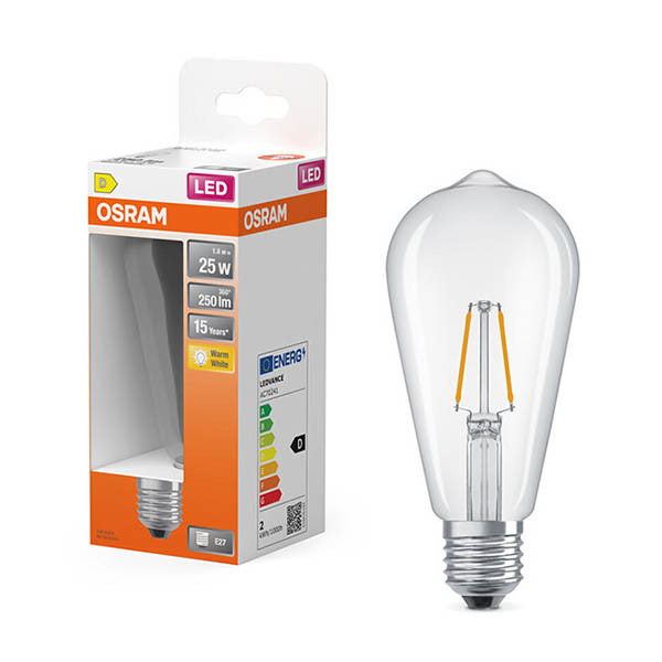 Osram E27 LED clear filament Edison bulb 1.8W (25W) | 2700K LOS01907 - 1