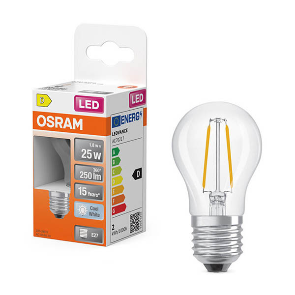 Osram E27 LED clear filament ball bulb 1.8W (25W) | 4000K LOS02162 - 1