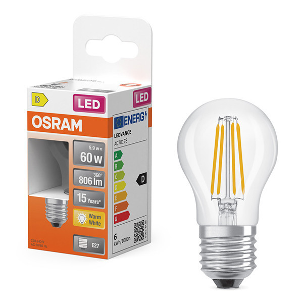 Osram E27 LED clear filament ball bulb 5.5W (60W) | 2700K LOS01241 - 1