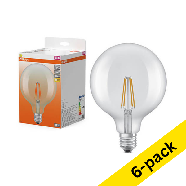 Osram E27 LED clear filament ball bulb 5.9W (60W) | 2700K (6-pack) LOS02205 - 1