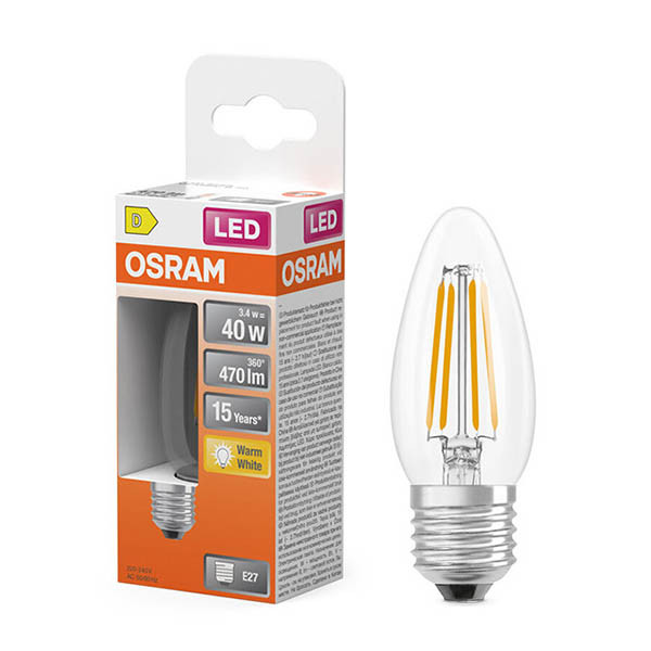 Osram E27 LED clear filament candle bulb 3.4W (40W) | 2700K LOS02142 - 1