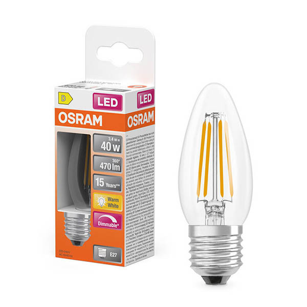 Osram E27 LED dimmable clear filament candle bulb 3.4W (40W) | 2700K LOS02130 - 1