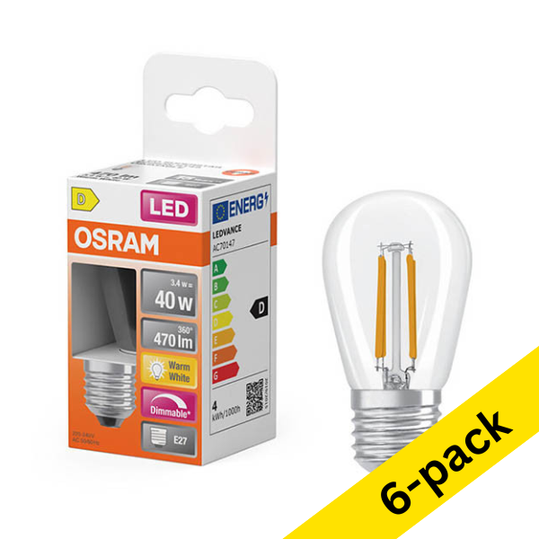 Osram E27 LED dimmable filament Edison bulb 3.4W (35W) | 2200K (6-pack) LOS01884 - 1