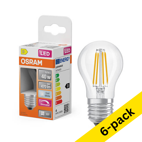 Osram E27 LED dimmable filament ball bulb 3.4W (40W) | 4000K (6-pack) LOS02159 - 1