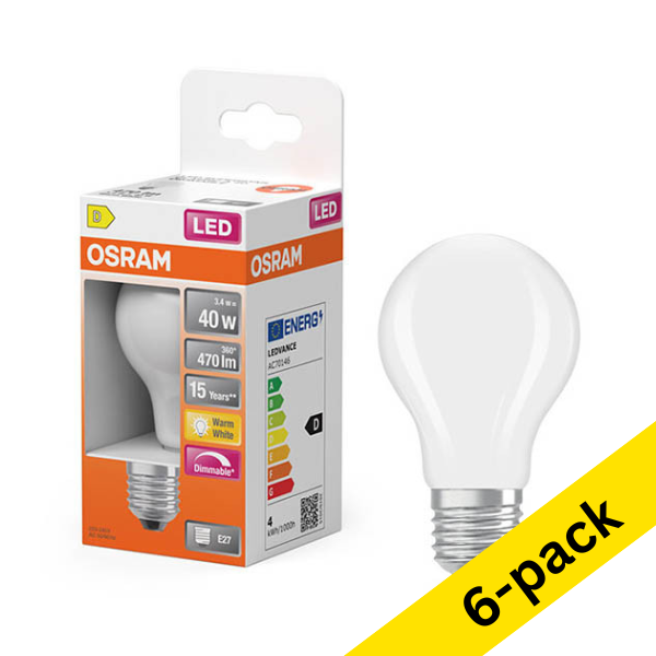 Osram E27 LED dimmable matte pear bulb 3.4W (40W) | 2700K (6-pack) LOS01812 - 1