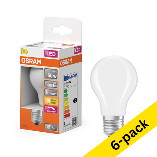 Osram E27 LED dimmable matte pear bulb 5.9W (60W) | 2700K (6-pack) LOS01816 - 1