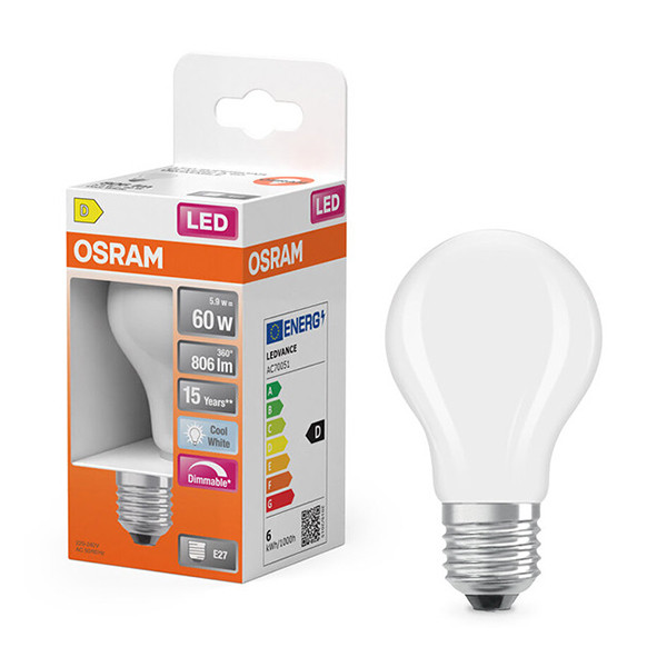Osram E27 LED dimmable matte pear bulb 5.9W (60W) | 4000K LOS01817 - 1