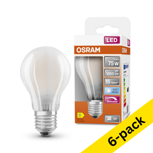 Osram E27 LED dimmable matte pear bulb 7.5W (75W) | 4000K (6-pack) LOS00051 - 1