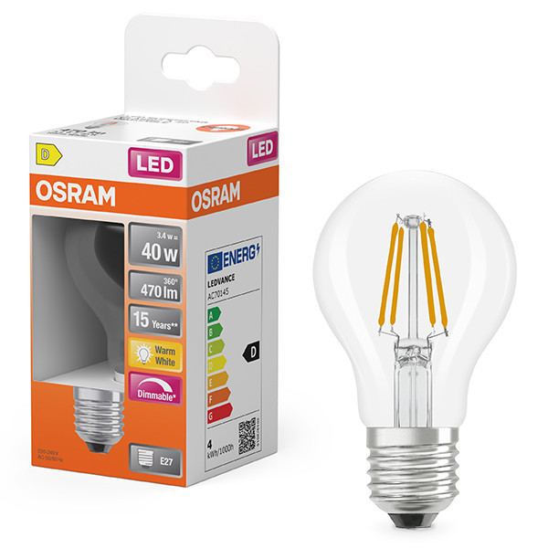Osram E27 LED dimmable pear filament bulb 3.4W (40W) | 2700K LOS01797 - 1