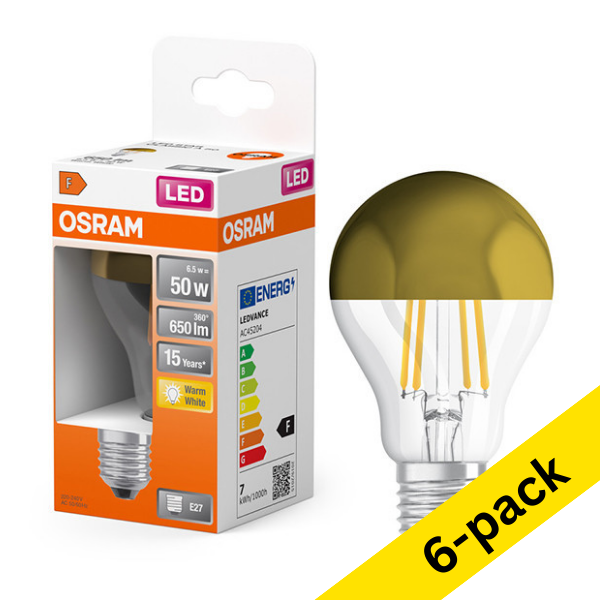 Osram E27 LED gold end mirror filament pear bulb 6.5W (50W) | 2700K (6-pack) LOS01696 - 1
