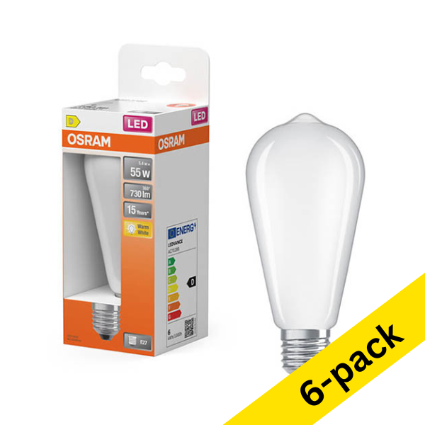 Osram E27 LED matte Edison bulb 5.4W (60W) | 2700K (6-pack) LOS01916 - 1